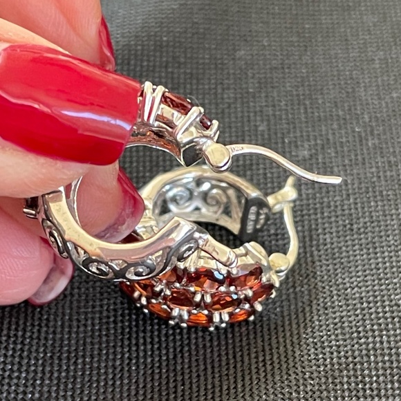 Cluster Red Garnet Hoop Earrings - Picture 4 of 5